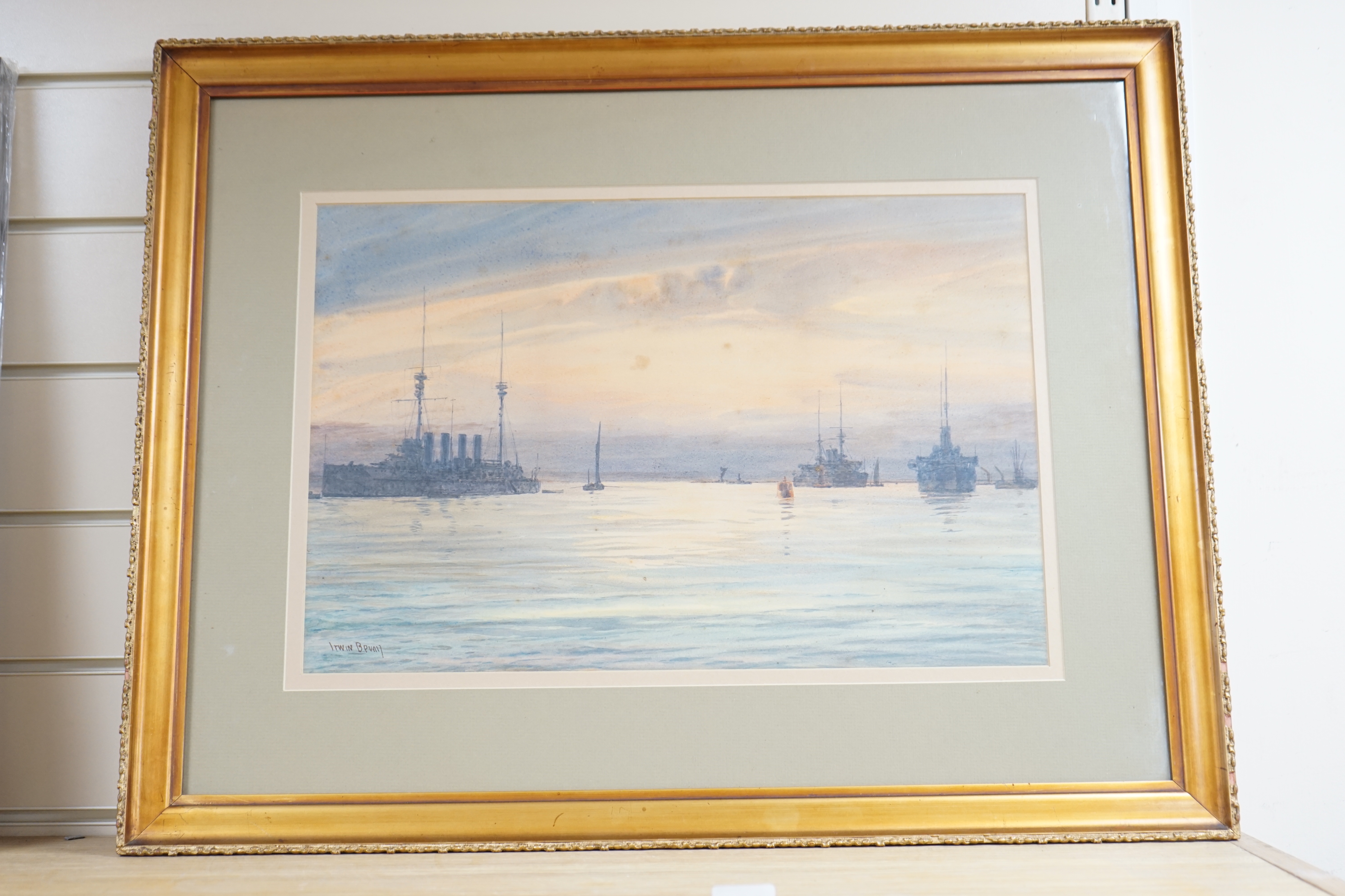 Irwin Bevan (1852-1940), watercolour, 'Sunset, Victoria Reach, River Medway', signed, details verso, 31 x 47cm